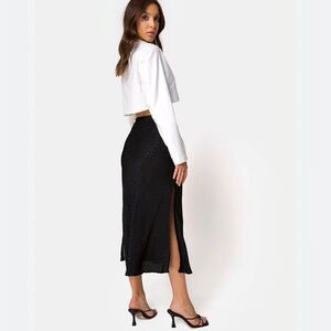Motel Rocks Black Maxi Slip Skirt with Subtle Spot Jacquard